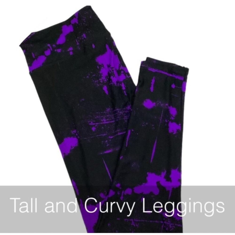 LuLaRoe Womens Leggings‎ TC Black Neon Purple Tie Dye Tall And Curvy NWT